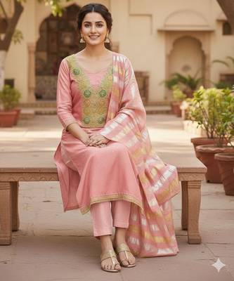 Pink color modal butti fabric woven and embroidered ethnic suit for girls 2