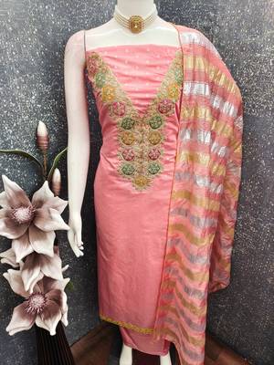 Pink color modal butti fabric woven and embroidered ethnic suit for girls 4