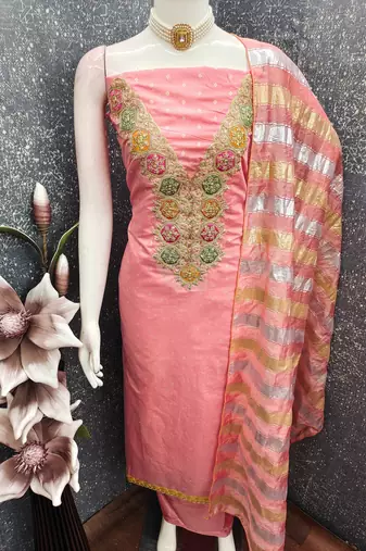 Pink color modal butti fabric woven and embroidered ethnic suit for girls