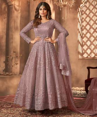 Mauve color bollywood style designer anarkali dress for ceremonial looks 1