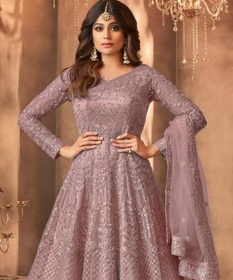 Mauve color bollywood style designer anarkali dress for ceremonial looks 2