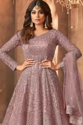 Mauve color bollywood style designer anarkali dress for ceremonial looks