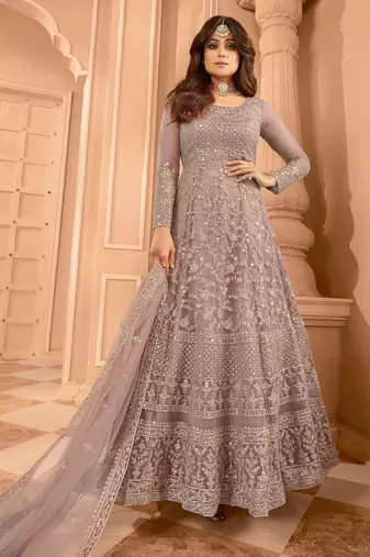 Mauve color stylish ethnic partywear anarkali dress for trendy girls