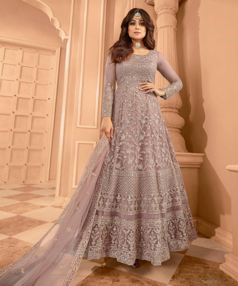 Mauve color stylish ethnic partywear anarkali dress for trendy girls