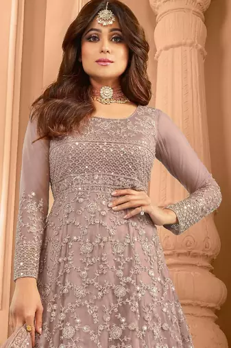 Mauve color stylish ethnic partywear anarkali dress for trendy girls