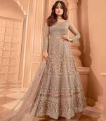 Beige color stylish ethnic partywear anarkali dress for trendy girls