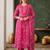 Women's pink rayon printed straight kurta set with dupatta