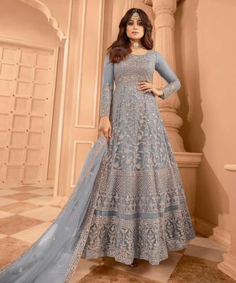 Blue color stylish ethnic partywear anarkali dress for trendy girls 1