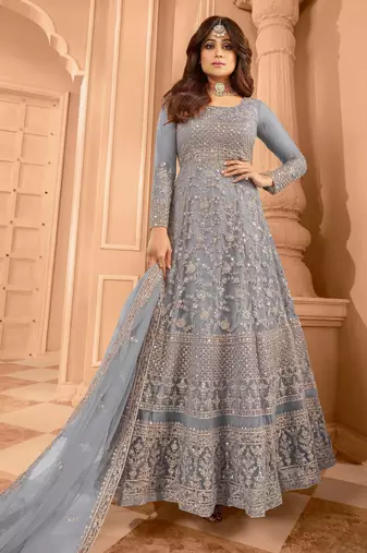 Blue color stylish ethnic partywear anarkali dress for trendy girls