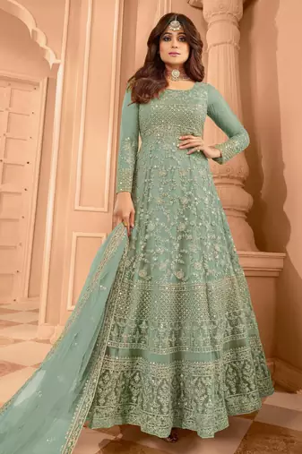 Green color stylish ethnic partywear anarkali dress for trendy girls