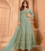 Green color stylish ethnic partywear anarkali dress for trendy girls