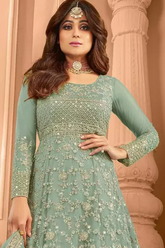 Green color stylish ethnic partywear anarkali dress for trendy girls