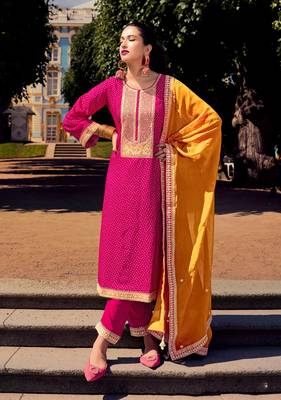 Pink color bambarg russian silk fabric ceremonial graceful partywear salwar kameez 1