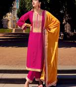 Pink color bambarg russian silk fabric ceremonial graceful partywear salwar kameez