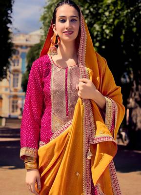 Pink color bambarg russian silk fabric ceremonial graceful partywear salwar kameez 2