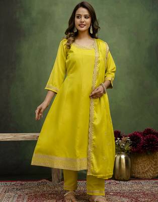 lemon fancy viscose rayon kurta set 1