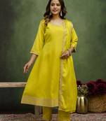 lemon fancy viscose rayon kurta set