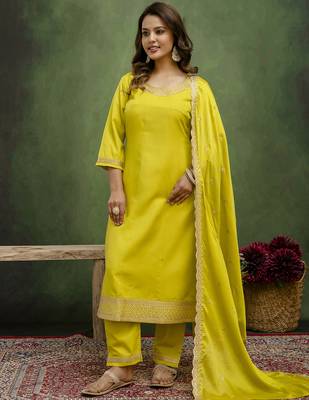 lemon fancy viscose rayon kurta set 3