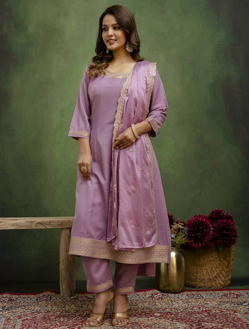 lavender fancy viscose rayon kurta set