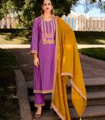 Lavender color bambarg russian silk fabric ceremonial graceful partywear salwar kameez