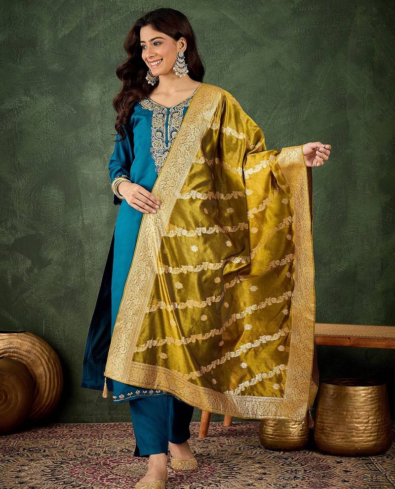 teal fancy viscose rayon kurta set