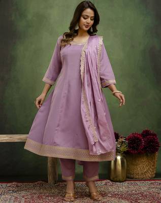 lavender fancy viscose rayon kurta set 2