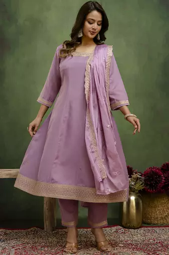 lavender fancy viscose rayon kurta set