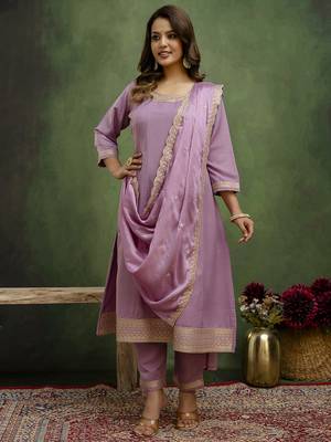 lavender fancy viscose rayon kurta set 3