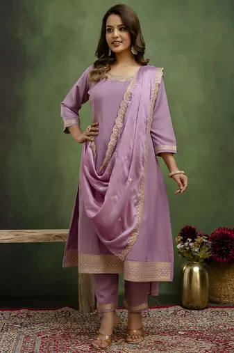 lavender fancy viscose rayon kurta set