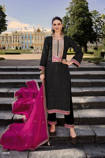 Black color bambarg russian silk fabric ceremonial graceful partywear salwar kameez