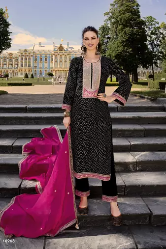 Black color bambarg russian silk fabric ceremonial graceful partywear salwar kameez