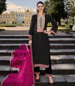 Black color bambarg russian silk fabric ceremonial graceful partywear salwar kameez