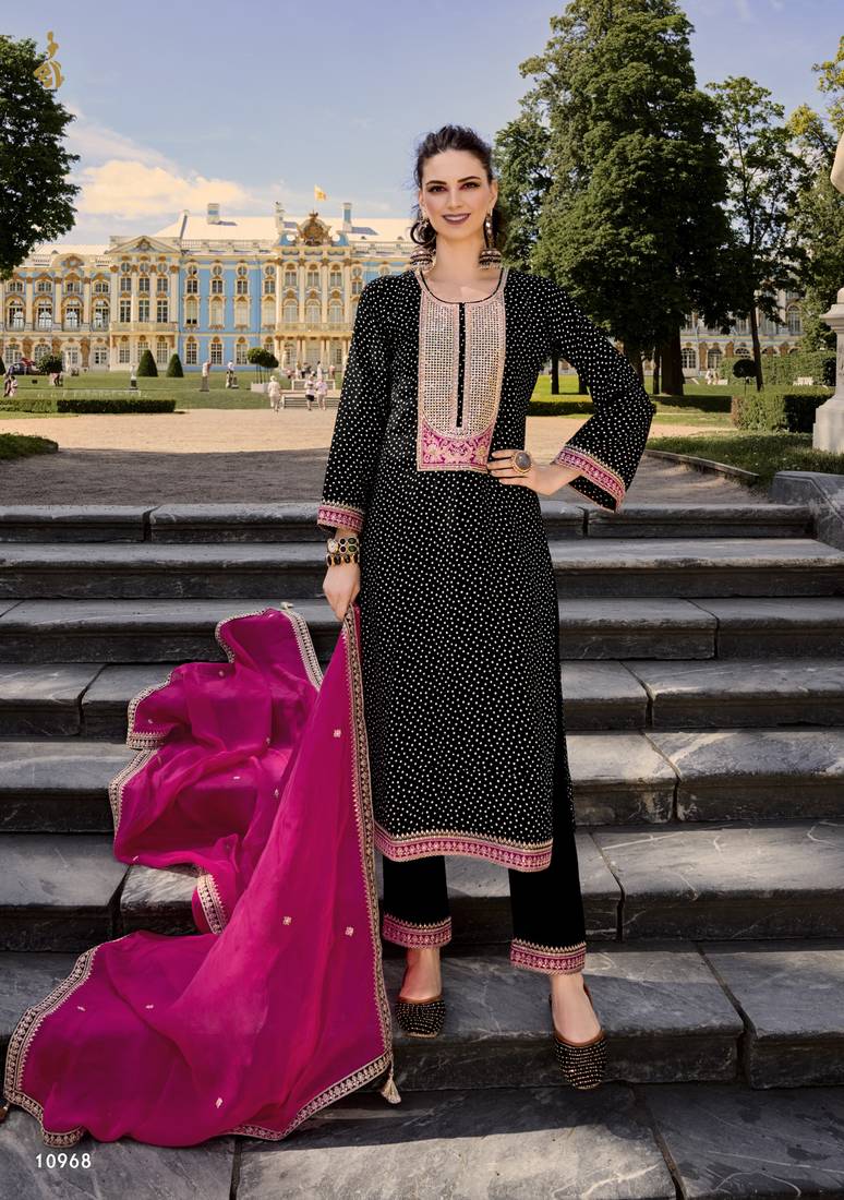 Black color bambarg russian silk fabric ceremonial graceful partywear salwar kameez