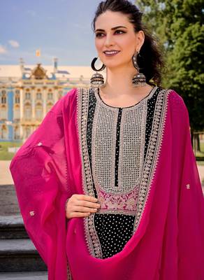 Black color bambarg russian silk fabric ceremonial graceful partywear salwar kameez 2