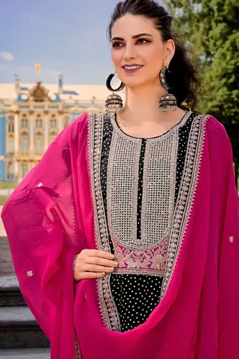 Black color bambarg russian silk fabric ceremonial graceful partywear salwar kameez