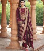 Maroon color banglori silk fabric wevon jacquard designer ethnic partywear suit