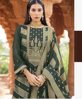 Green color banglori silk fabric wevon jacquard designer ethnic partywear suit 2