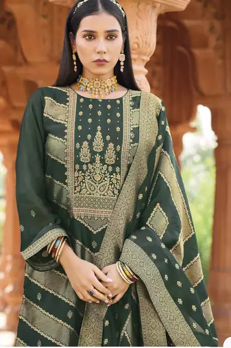Green color banglori silk fabric wevon jacquard designer ethnic partywear suit