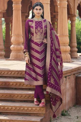 Purple color banglori silk fabric wevon jacquard designer ethnic partywear suit