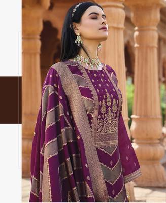 Purple color banglori silk fabric wevon jacquard designer ethnic partywear suit 2
