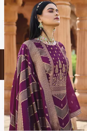 Purple color banglori silk fabric wevon jacquard designer ethnic partywear suit
