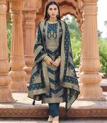 Teal color banglori silk fabric wevon jacquard designer ethnic partywear suit