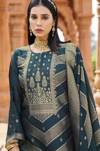 Teal color banglori silk fabric wevon jacquard designer ethnic partywear suit