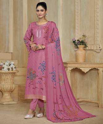 Pink color beautiful silk fabric designer ceremonial looks ethnic suit 1