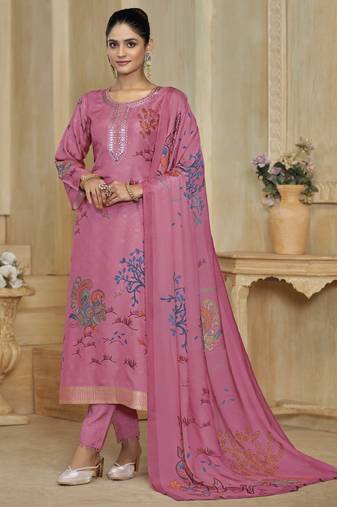Pink color beautiful silk fabric designer ceremonial looks ethnic suit