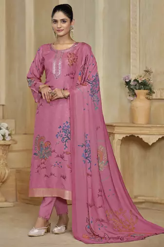 Pink color beautiful silk fabric designer ceremonial looks ethnic suit