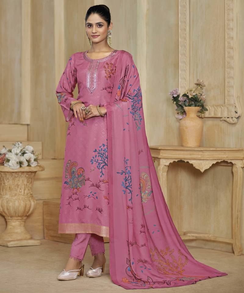 Pink color beautiful silk fabric designer ceremonial looks ethnic suit