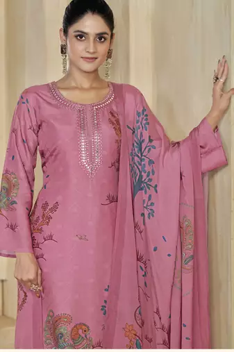 Pink color beautiful silk fabric designer ceremonial looks ethnic suit