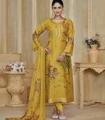 Yellow color beautiful silk fabric designer ceremonial looks ethnic suit