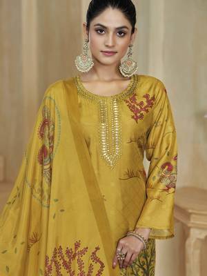 Yellow color beautiful silk fabric designer ceremonial looks ethnic suit 2
